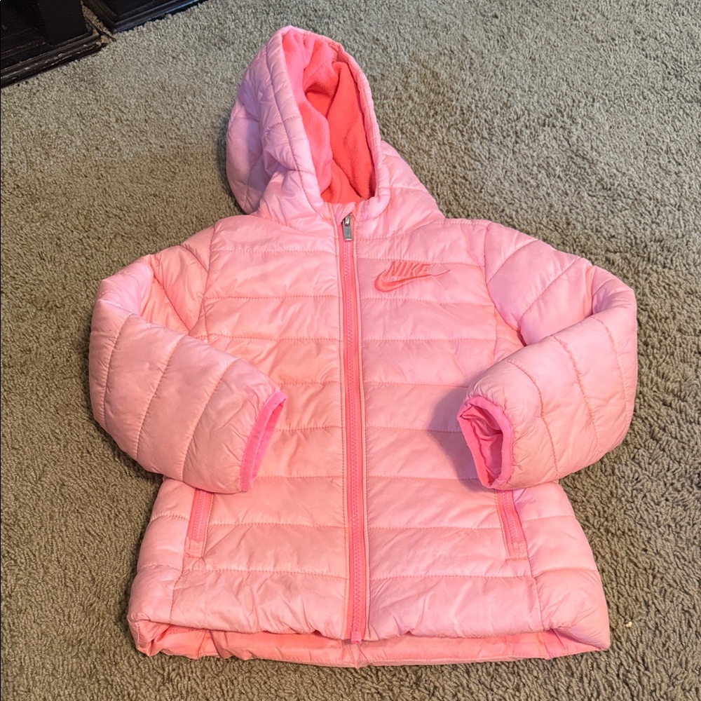 Nike Pink Quilted Hooded Puffer Jacket